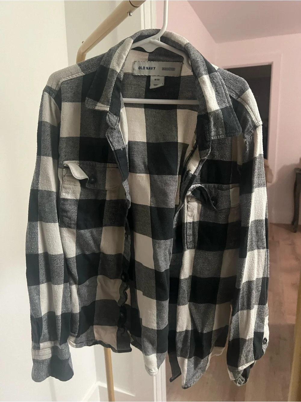 Old Navy Black and White Buffalo Check Button-Down Shirt